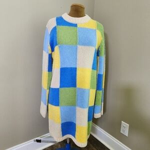 Kitri Multi color Patchwork Sweater Dress Longsleeves Knited Size M Women's